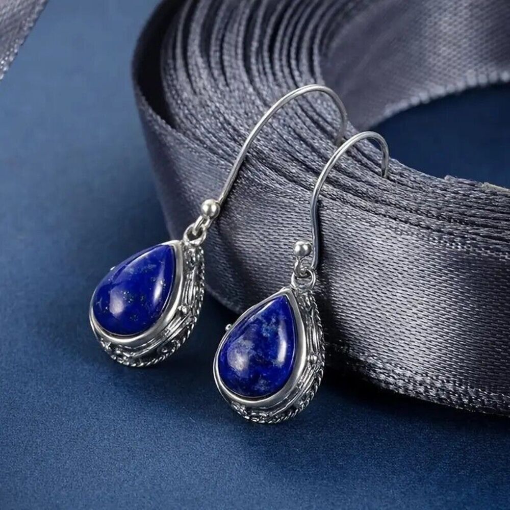 Elegant Synthetic Lapis Teardrop Earrings